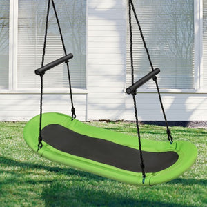 Saucer Tree Swing Surf Kids Outdoor Adjustable Oval Platform Set with Handle-Green