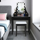 10 LED Lighted Mirror and 3 Drawers Vanity Table Set-Black