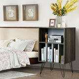 Freestanding Record Player Stand Record Storage Cabinet with Metal Legs-Brown