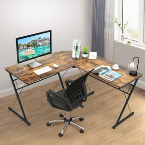 59" L-Shaped Corner Desk Computer Table for Home Office Study Workstation-Brown