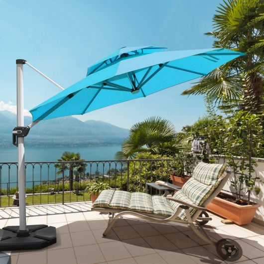 10 ft 360 Rotation Aluminum Solar LED Patio Cantilever Umbrella without Weight Base-Turquoise