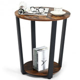 2-tier Round End Table with Storage Shelf & Metal Frame-Brown