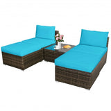 5Pcs Patio Rattan Wicker Furniture Set Armless Sofa Ottoman Cushioned-Turquoise
