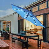 9' Solar LED Lighted Patio Market Umbrella Tilt Adjustment Crank Lift -Blue