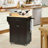 Utility Rolling Storage Cabinet Kitchen Island Cart with Spice Rack-Brown