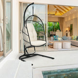 Hanging Wicker Egg Chair with Stand -Beige