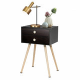 Mid Century Modern 2 Drawers Nightstand in Natural-Coffee