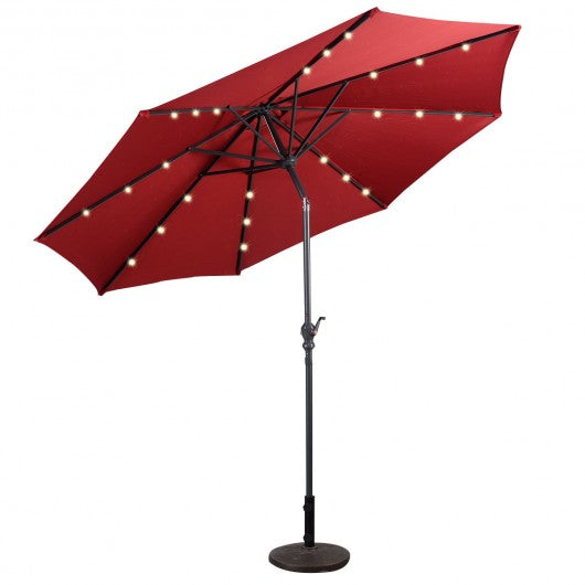 10FT Patio Solar Umbrella LED Patio Market Steel Tilt W/ Crank Outdoor New-Burgundy