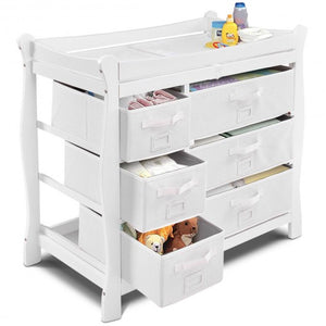 Sleigh Style Baby Changing Table Diaper 6 Basket Drawer Storage Nursery-White