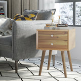 Wooden Nightstand Mid-Century End Side Table with 2 Storage Drawers-Natural