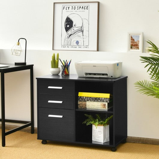 3-Drawer Mobile Lateral File Cabinet Printer Stand-Black