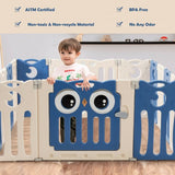 14-Panel Baby Playpen Kids Activity Center Foldable Play Yard with Lock Door-Blue
