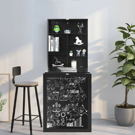 Convertible Wall Mounted Table with A Chalkboard-Black