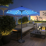9' Solar LED Lighted Patio Market Umbrella Tilt Adjustment Crank Lift -Blue