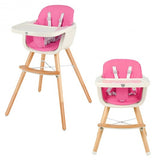 3 in 1 Convertible Wooden High Chair with Cushion-Pink