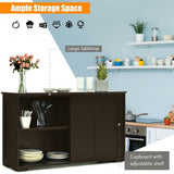 Kitchen Storage Cabinet with Wood Sliding Door-Brown