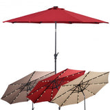 10FT Patio Solar Umbrella LED Patio Market Steel Tilt W/ Crank Outdoor New-Burgundy