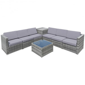 8 PCS Weaving Rattan Sofa Set with Storage Outdoor