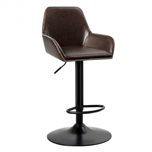 Retro Comfortable Adjustable Swivel Bar Stools with PU Leather Seat and Footrest