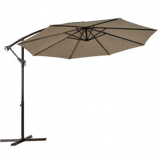 10 Ft Patio Offset Hanging Umbrella with Easy Tilt Adjustment-Tan