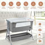 Baby Bed Side Crib Portable Adjustable Infant Travel Sleeper Bassinet-Gray