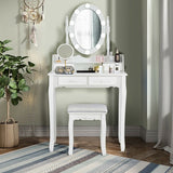 Makeup Dressing Table with Touch Switch Lighted Mirror and Cushioned Stool-White