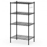 4-Wire Shelving Metal Adjustable Storage Rack with Removable Hooks-Black
