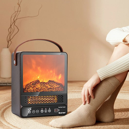 1500W Electric Fireplace Tabletop Portable Space Heater with 3D Flame Effect-Walnut