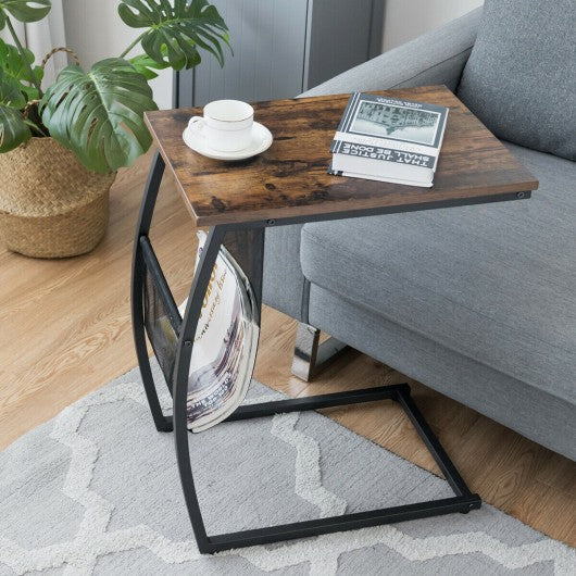 C-shaped End Side Sofa Table Vintage Accent Snack