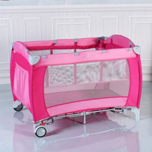 Foldable Baby Crib Playpen w/ Mosquito Net and Bag-Pink