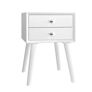 Wooden Nightstand Mid-Century End Side Table with 2 Storage Drawers-White