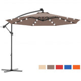 10 Inch Patio Hanging Solar LED Umbrella Sun Shade with Cross Base-Tan