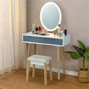 Touch Screen Vanity Makeup Table Stool Set -Gray
