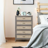 Dresser Rustic Storage Freestanding Wooden Cabinet with 5 Rattan Drawers-Oak