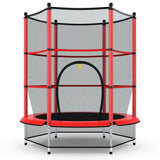 55" Youth Jumping Round Trampoline with Safety Pad Enclosure-Red
