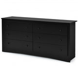 6 Drawer Double Dresser Chest of Drawers Storage Cabinet for Living Room-Black