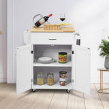 Utility Rolling Storage Cabinet Kitchen Island Cart with Spice Rack-White