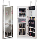 Door Wall Mount Touch Screen Mirrored Jewelry Cabinet-White