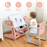 2 in 1 Kids Easel Table and Chair Set  with Adjustable Art Painting Board-Pink