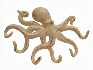 Aged White Cast Iron Octopus Hook 11""