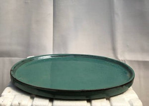 Green Ceramic Humidity / Drip Tray - Oval<br>9.75" x 9.75" x 0.5"OD<br>9.0" x 7.0" x .25" ID