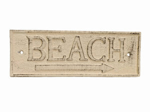 Aged White Cast Iron Beach Sign 9""