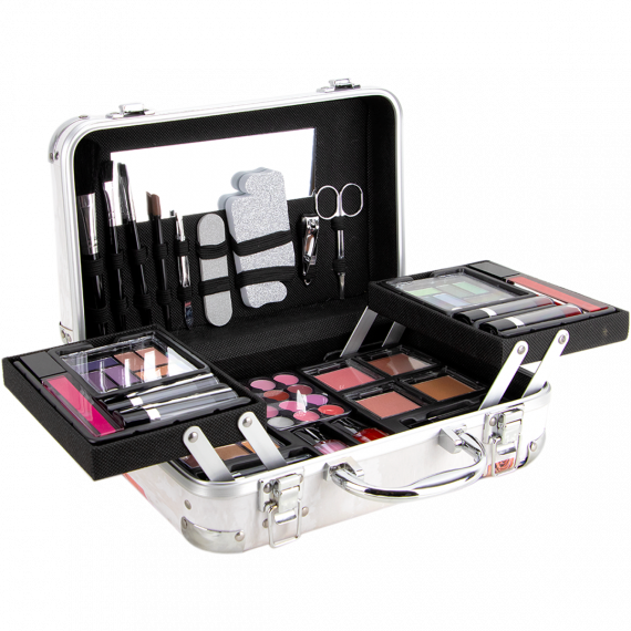 61PCS MAKEUP GIFT SET WITH EXTENDABLE TRAYS AND MIRROR