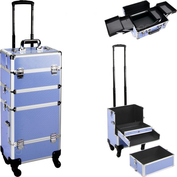 4-TIERS ACCORDION TRAYS 4-WHEELS PROFESSIONAL ROLLING ALUMINUM COSMETIC MAKEUP CASE