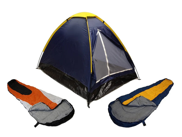BLUE DOME CAMPING TENT 2 MAN + 2 SLEEPING BAGS 20+ COMBO CAMPING HIKING PACK
